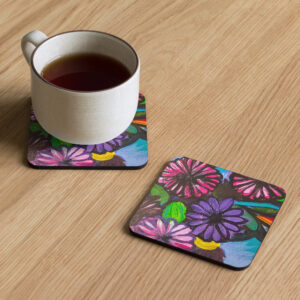 Cork back coaster featuring artwork by Annalisa - "Flowers"