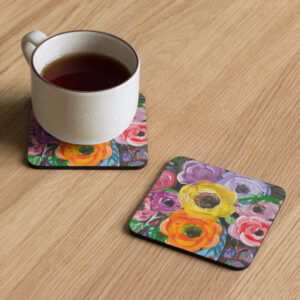 Cork back coaster featuring artwork by Annalisa - "Flowers"