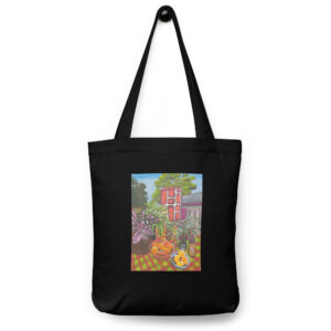 Cotton tote bag featuring artwork by Annalisa - "Backyard Bliss"